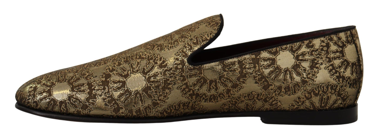 Dolce &amp; Gabbana Gold Jacquard Flats Mocassins Pour Hommes Chaussures