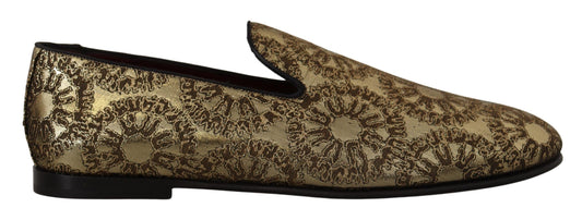 Dolce &amp; Gabbana Gold Jacquard Flats Mocassins Pour Hommes Chaussures