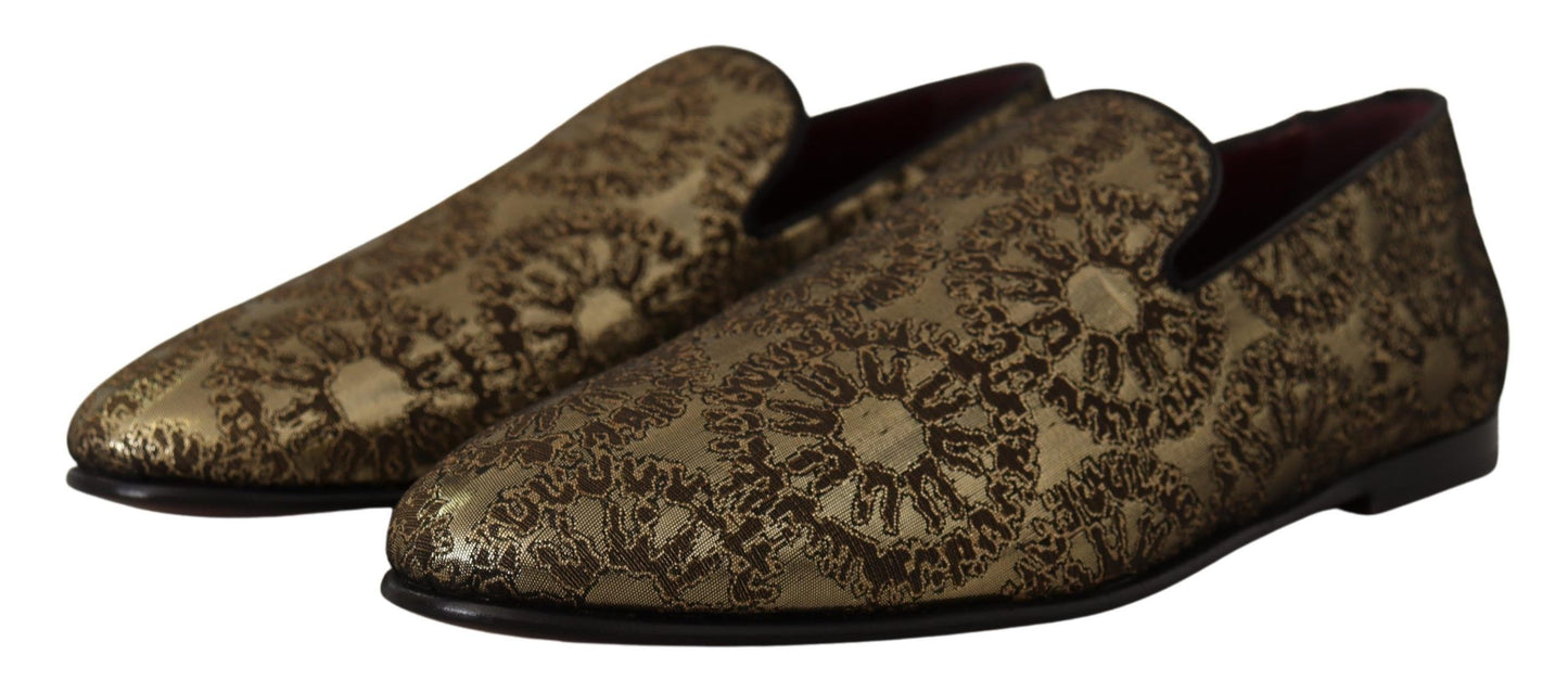 Dolce &amp; Gabbana Gold Jacquard Flats Mocassins Pour Hommes Chaussures