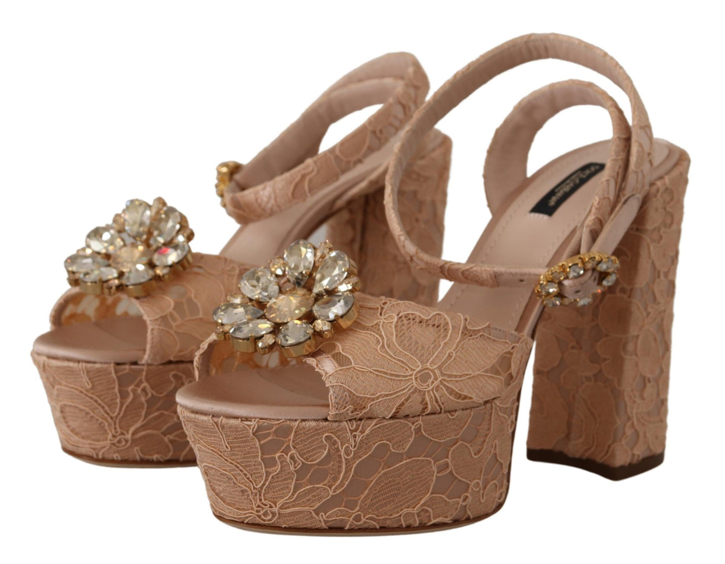 Dolce &amp; Gabbana Chaussures à plateforme en dentelle rose Taormina