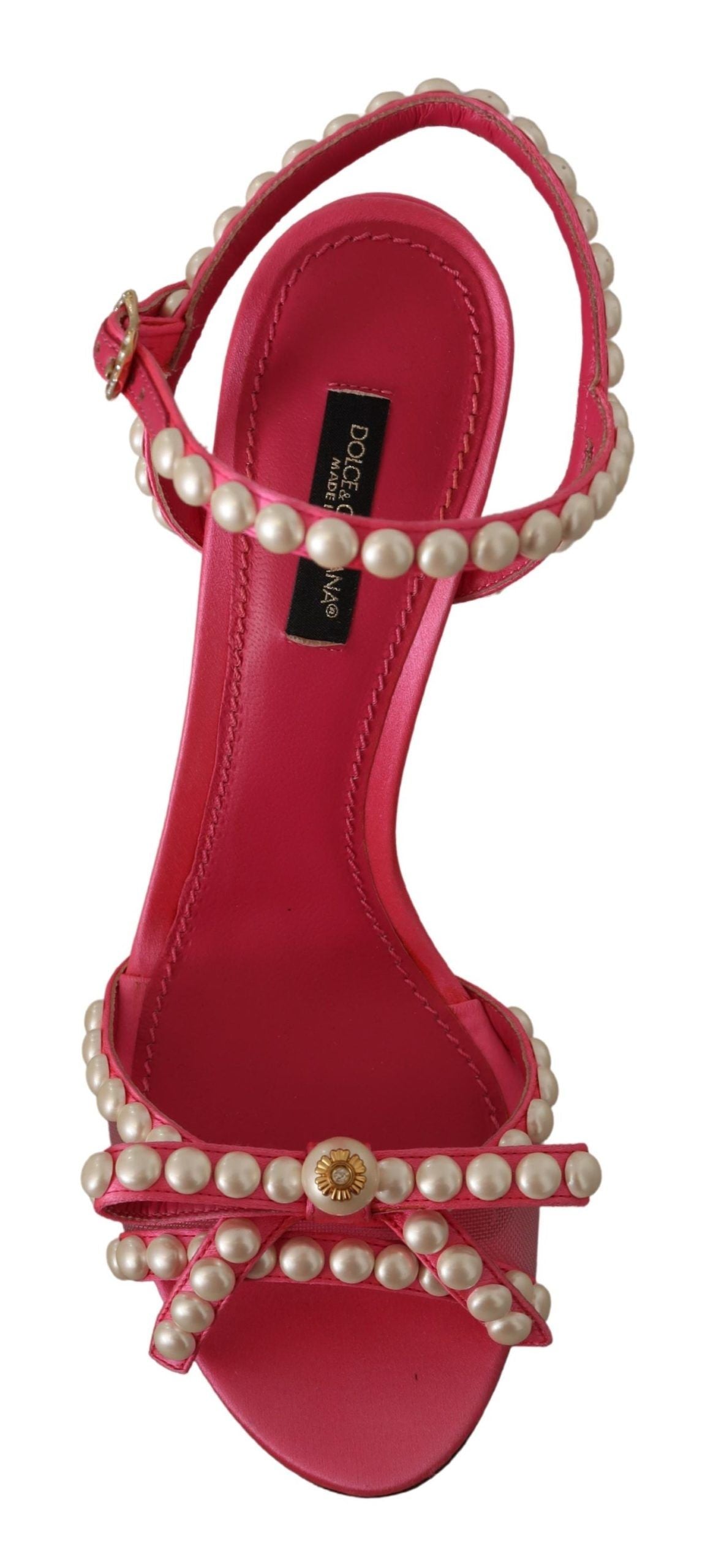 Dolce &amp; Gabbana Chaussures à talons en satin rose avec cristaux de perles blanches