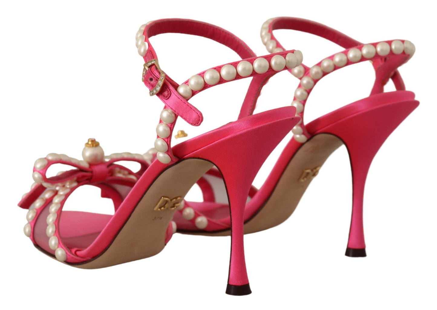 Dolce &amp; Gabbana Chaussures à talons en satin rose avec cristaux de perles blanches