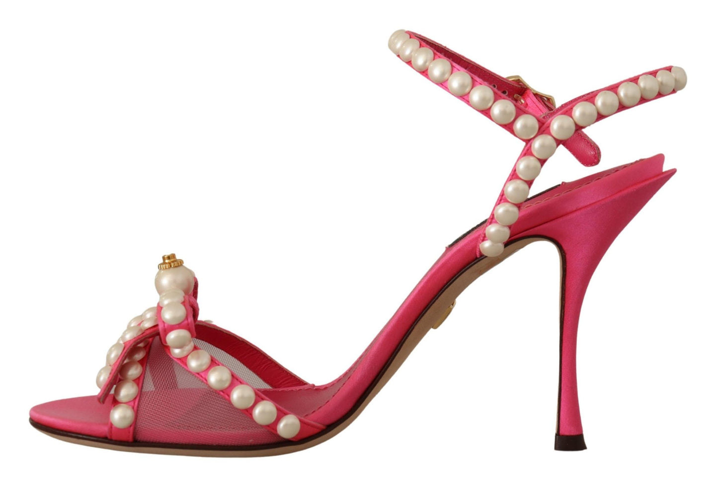 Dolce &amp; Gabbana Chaussures à talons en satin rose avec cristaux de perles blanches