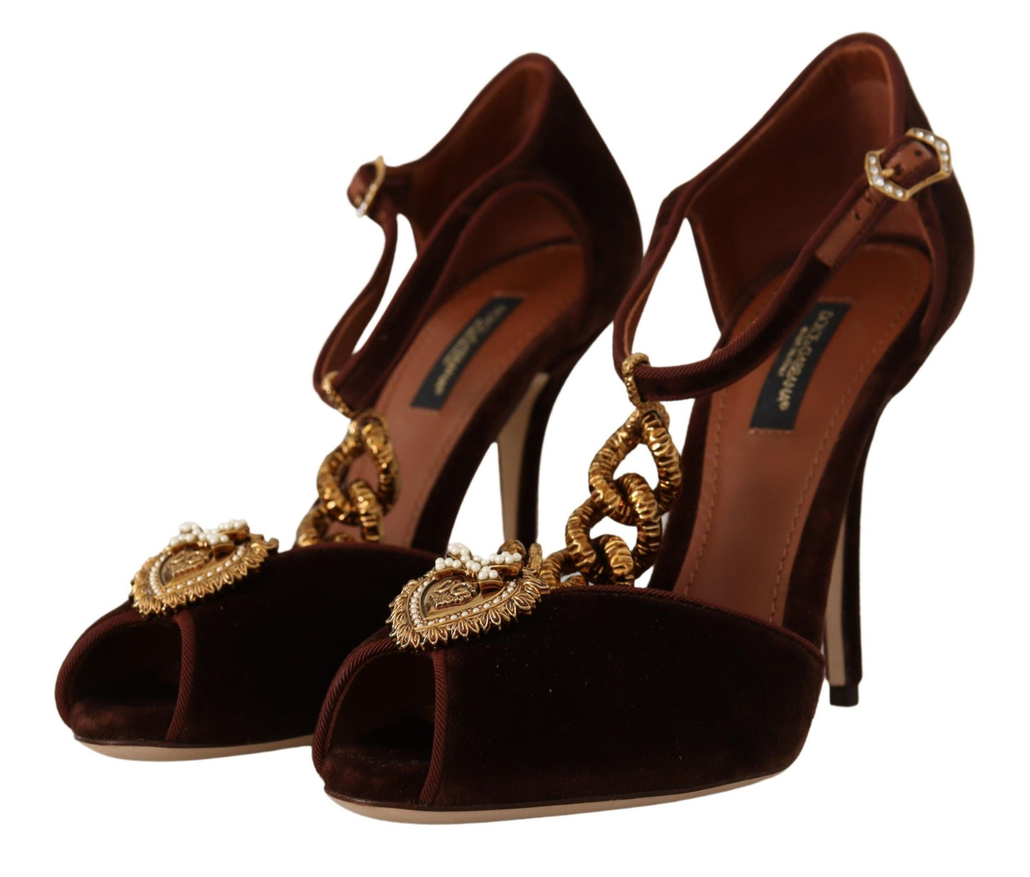 Dolce &amp; Gabbana Marron Coppar Devotion Heart Sandales Chaussures