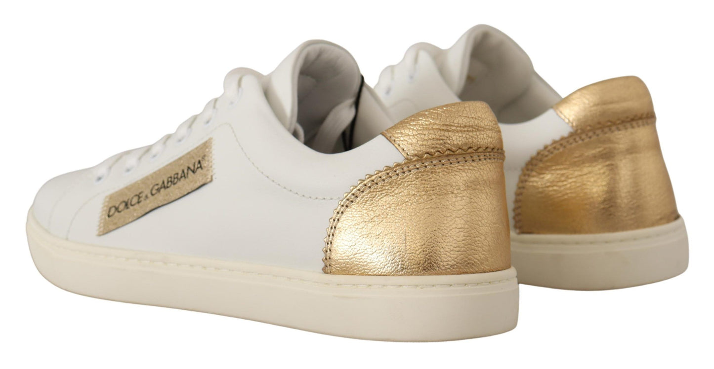 Dolce &amp; Gabbana Baskets basses en cuir doré blanc