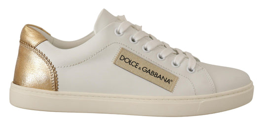 Dolce &amp; Gabbana Baskets basses en cuir doré blanc