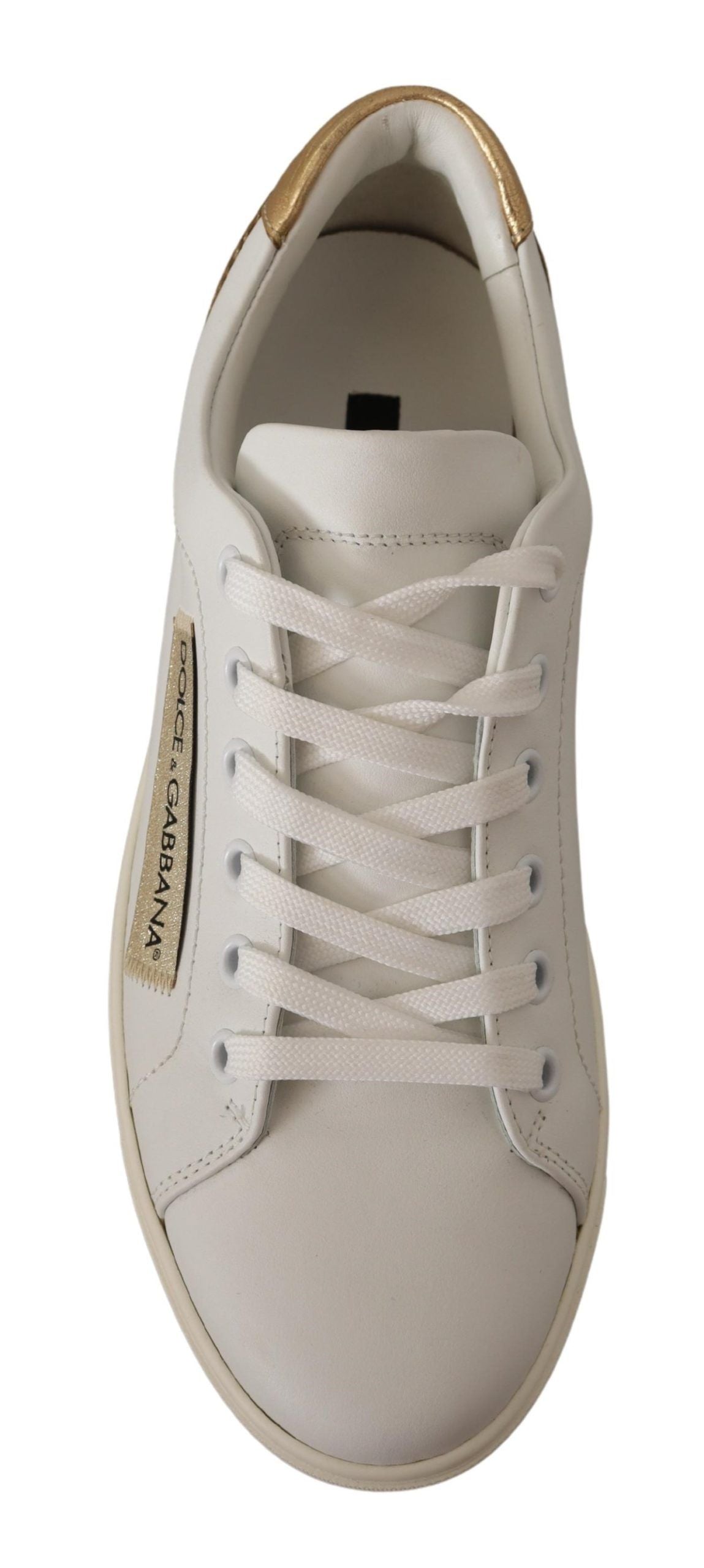 Dolce &amp; Gabbana Baskets basses en cuir doré blanc