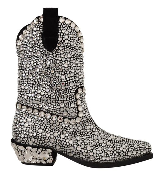 Dolce &amp; Gabbana Bottes de cow-girl en daim noir avec strass et cristaux