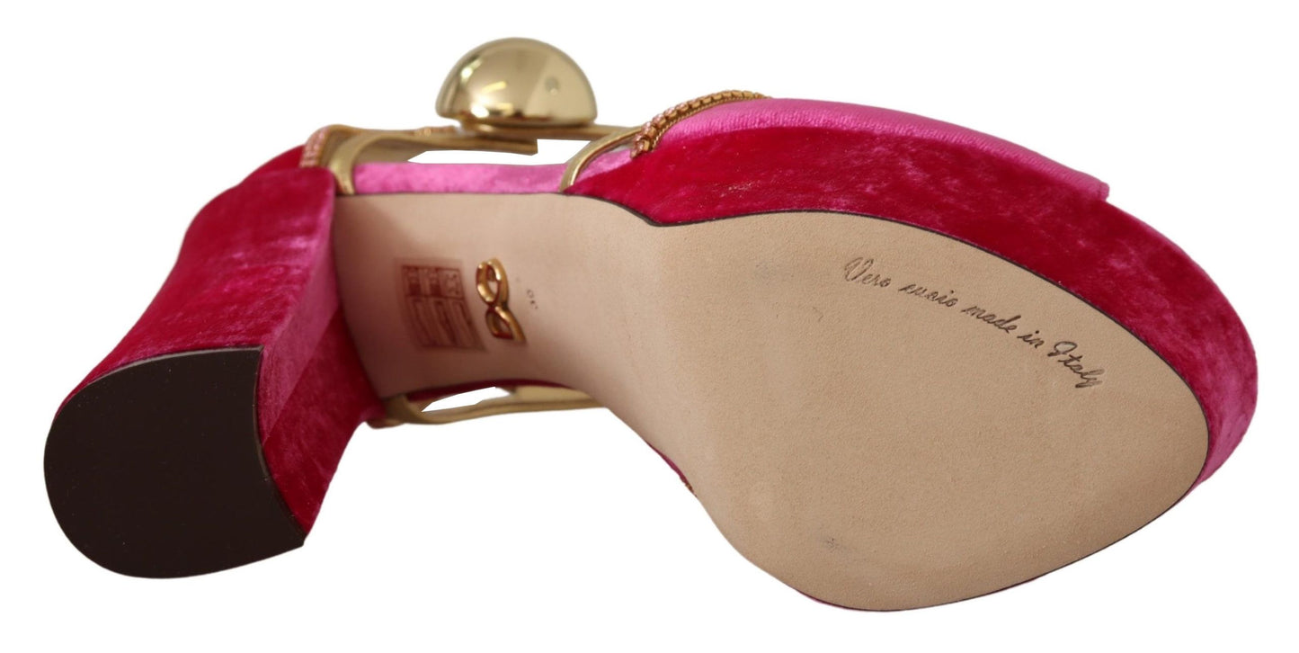 Dolce &amp; Gabbana Rose Velours Cristal Bride À La Cheville Sandales Chaussures