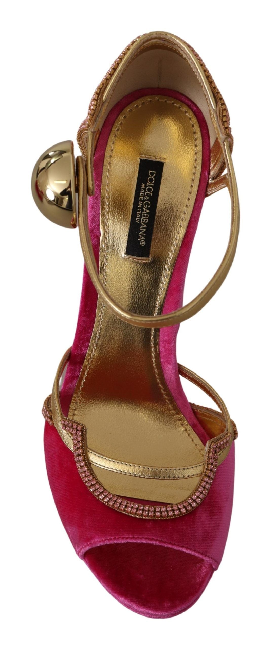 Dolce &amp; Gabbana Rose Velours Cristal Bride À La Cheville Sandales Chaussures