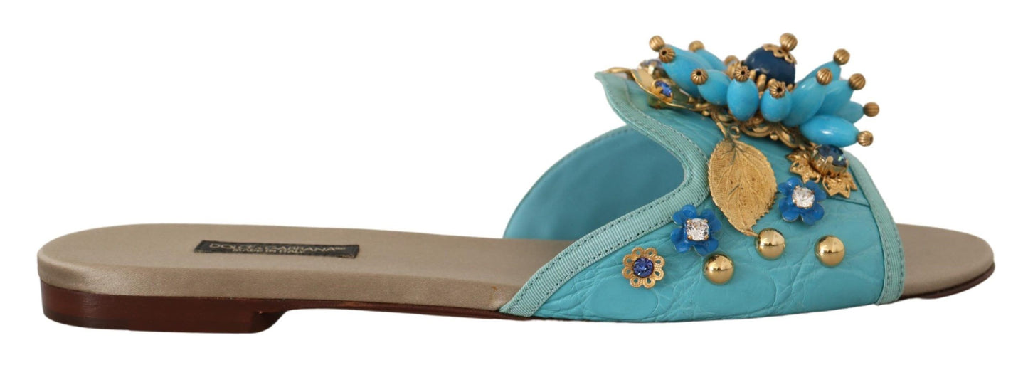 Dolce &amp; Gabbana Sandales en cuir exotique avec cristaux bleus et cristaux bleus