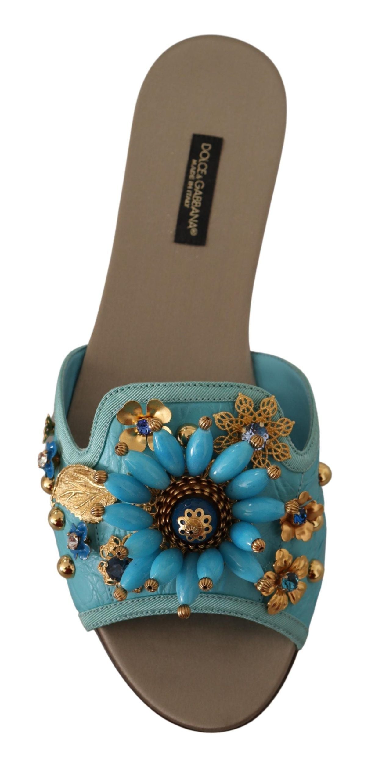 Dolce &amp; Gabbana Sandales en cuir exotique avec cristaux bleus et cristaux bleus