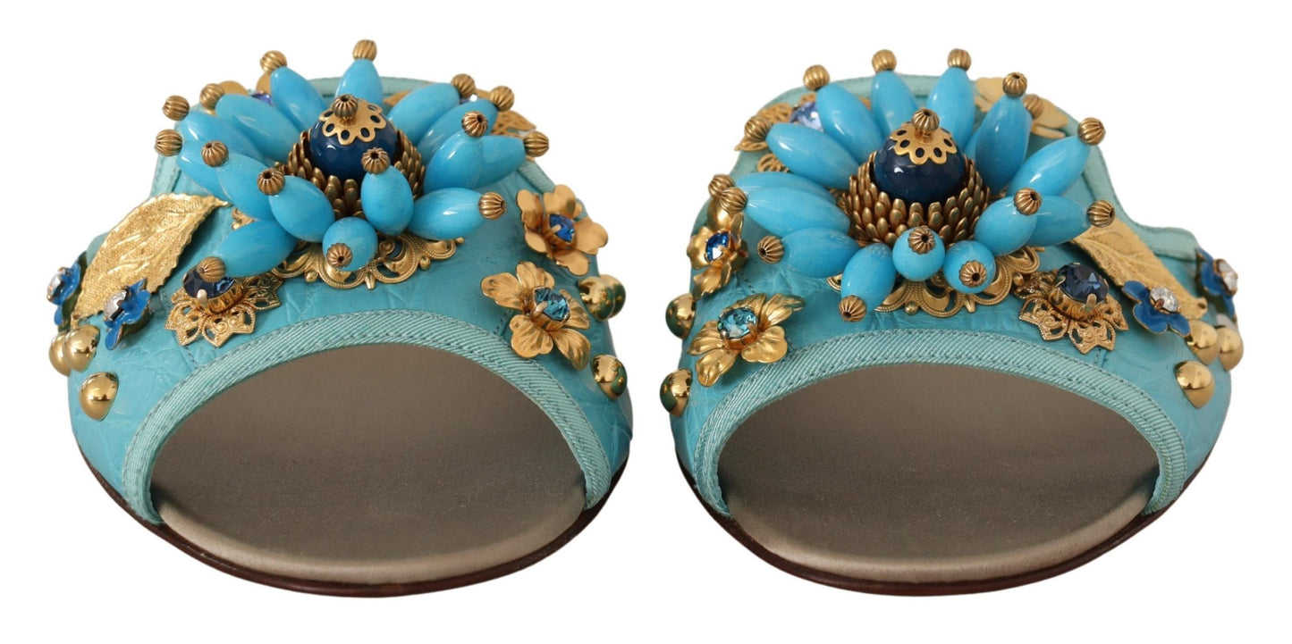 Dolce &amp; Gabbana Sandales en cuir exotique avec cristaux bleus et cristaux bleus