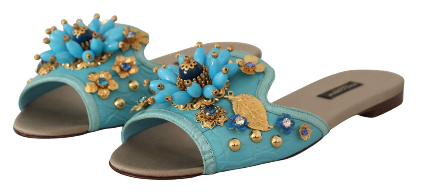 Dolce &amp; Gabbana Sandales en cuir exotique avec cristaux bleus et cristaux bleus