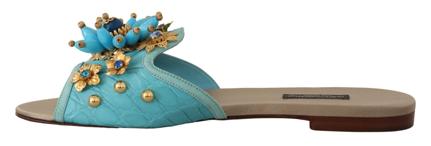 Dolce &amp; Gabbana Sandales en cuir exotique avec cristaux bleus et cristaux bleus