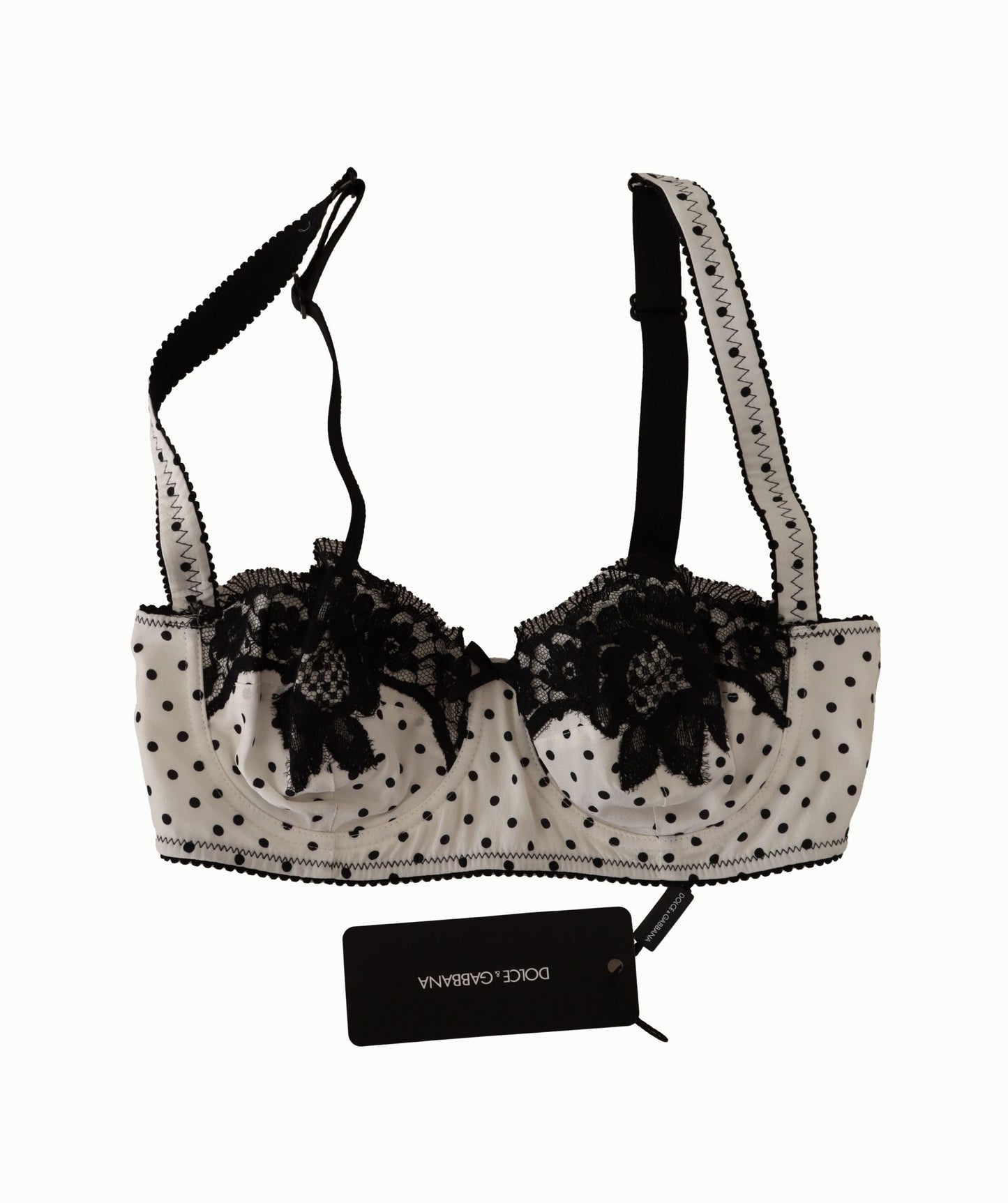 Dolce &amp; Gabbana Soutien-gorge balconnet en dentelle satinée à pois blancs et noirs