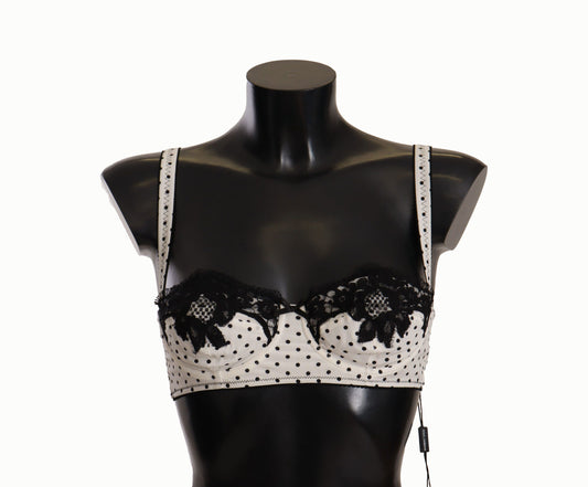 Dolce &amp; Gabbana Soutien-gorge balconnet en dentelle satinée à pois blancs et noirs