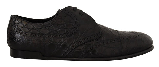 Dolce &amp; Gabbana Chaussures derby en cuir noir Caiman pour hommes