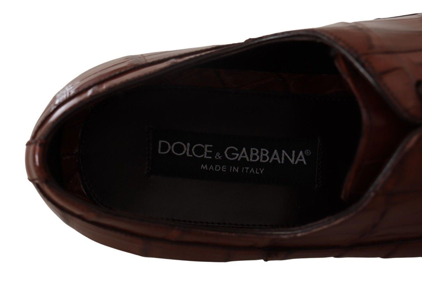 Dolce &amp; Gabbana Chaussures derby formelles en cuir de crocodile marron pour hommes