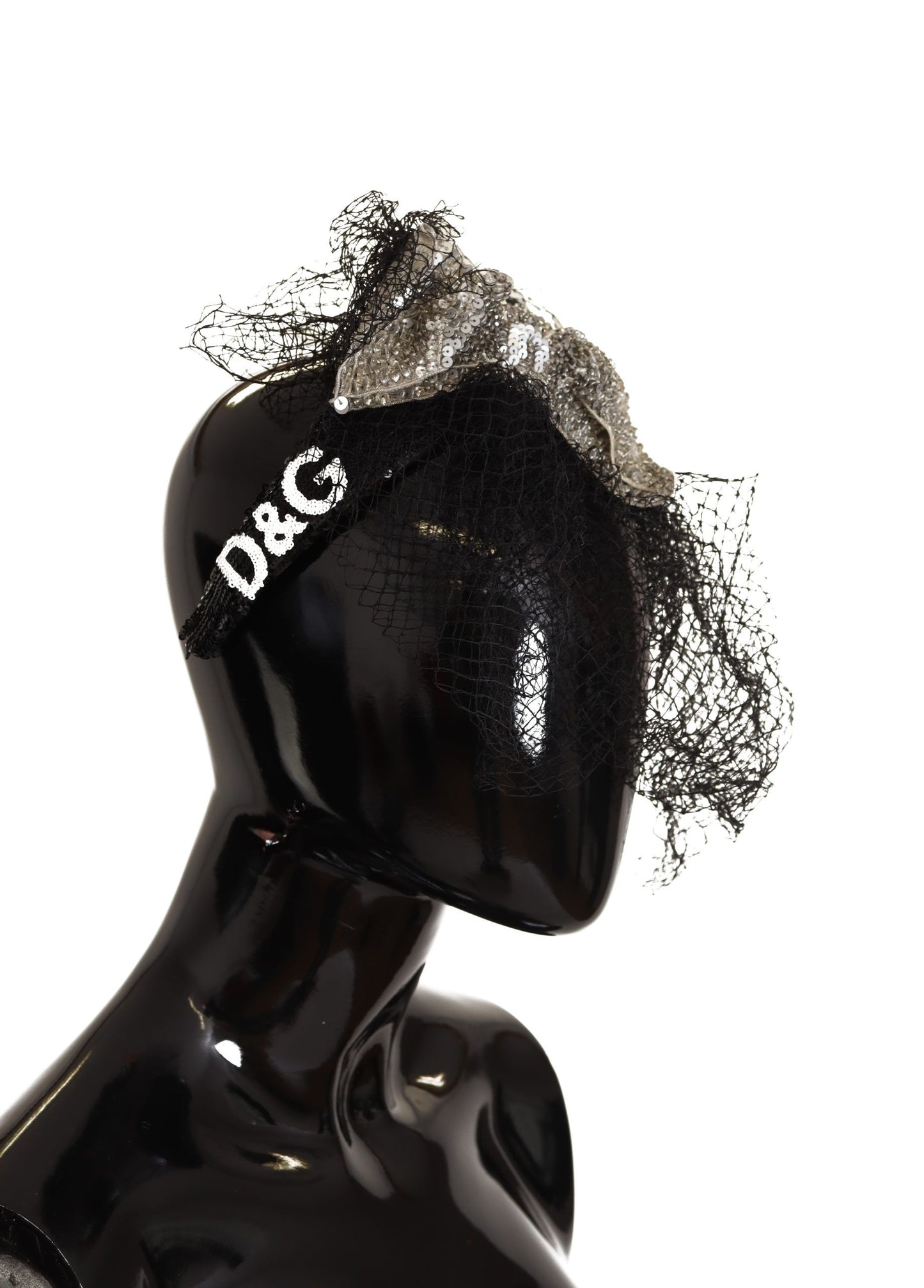 Dolce &amp; Gabbana Fascinator-Diadem-Stirnband mit schwarzem Logo und Pailletten