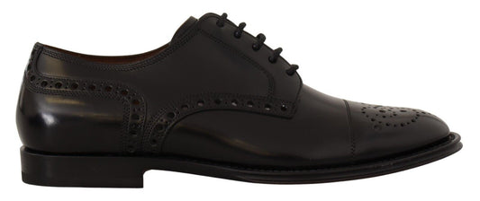 Dolce &amp; Gabbana Chaussures Derby formelles en cuir noir Wingtip pour hommes