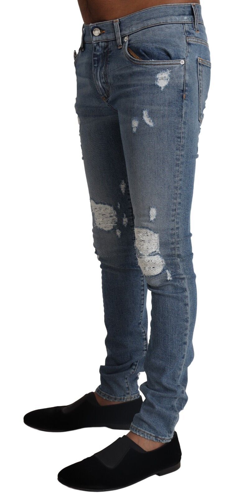 Dolce &amp; Gabbana Jean skinny en denim de coton en lambeaux bleu clair