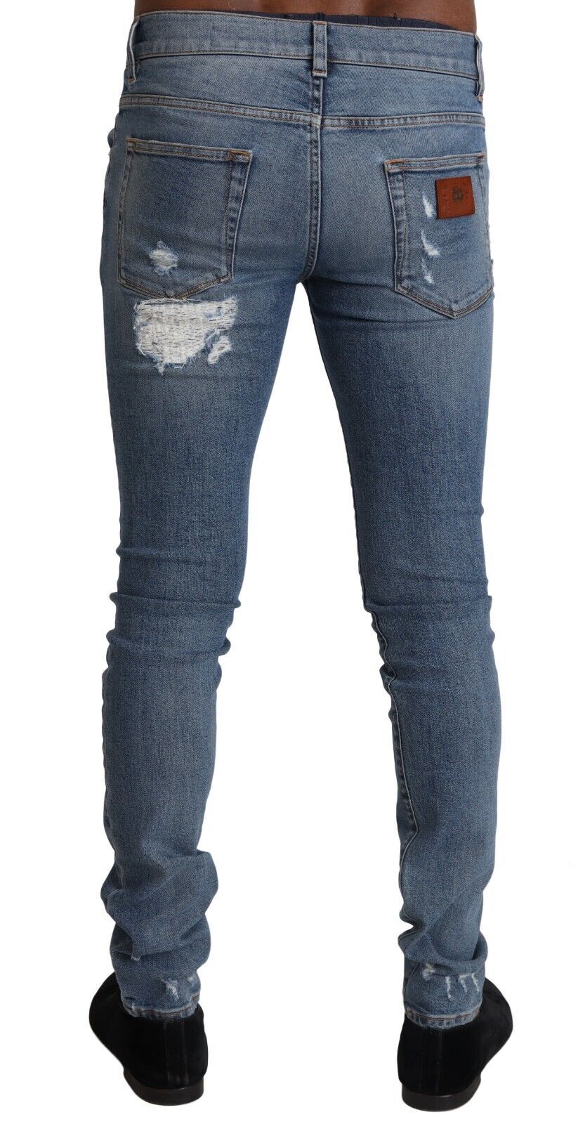 Dolce &amp; Gabbana Jean skinny en denim de coton en lambeaux bleu clair