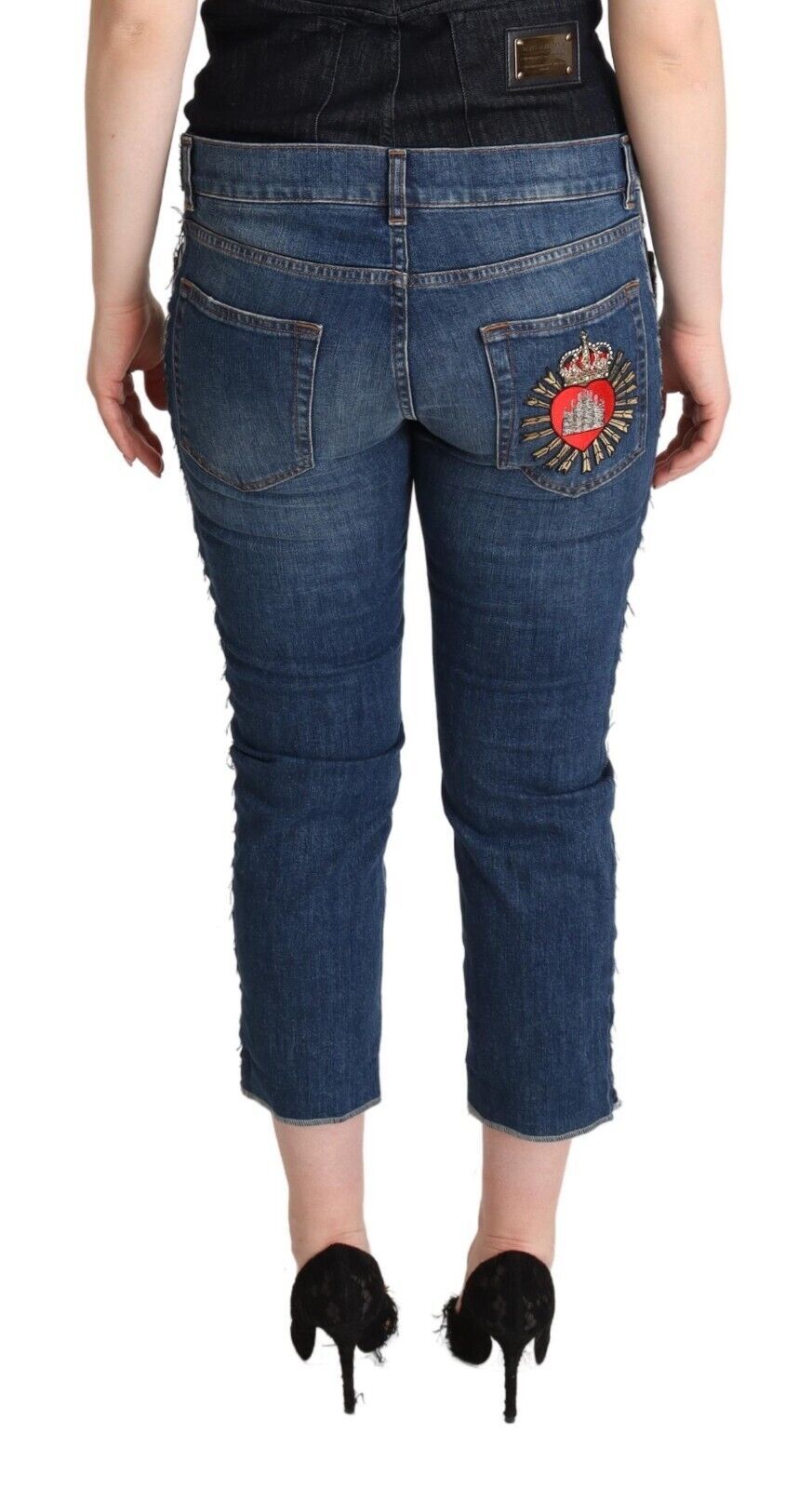 Dolce &amp; Gabbana - Jean court délavé bleu taille moyenne avec logo en denim