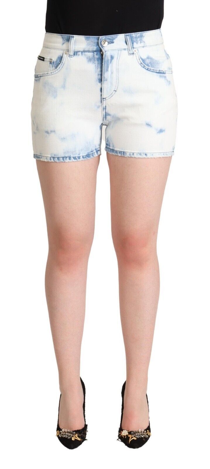 Dolce &amp; Gabbana Denim-Shorts aus Baumwolle mit mittlerer Taille in Weiß und Blau gefärbt