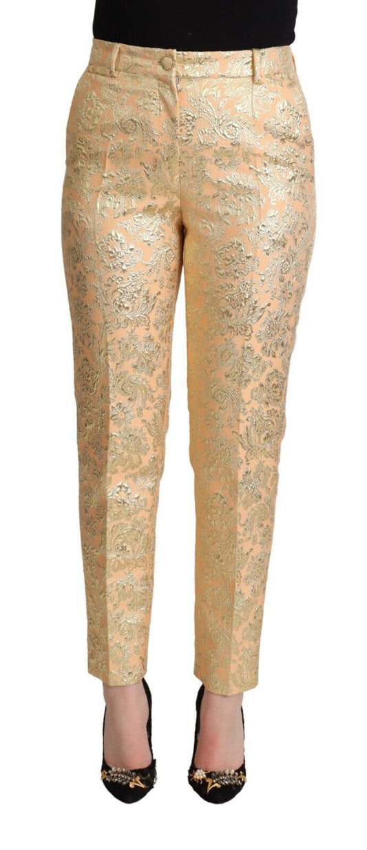 Dolce &amp; Gabbana Pantalon taille haute en brocart fleuri rose Pantalon fuselé