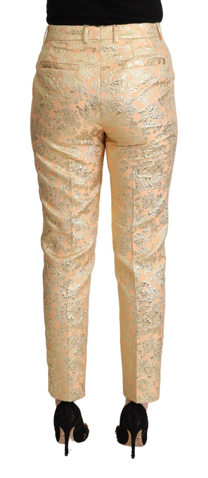 Dolce &amp; Gabbana Pantalon taille haute en brocart fleuri rose Pantalon fuselé