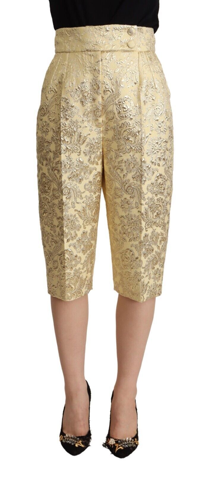 Dolce &amp; Gabbana Pantalon court taille haute en brocart fleuri beige