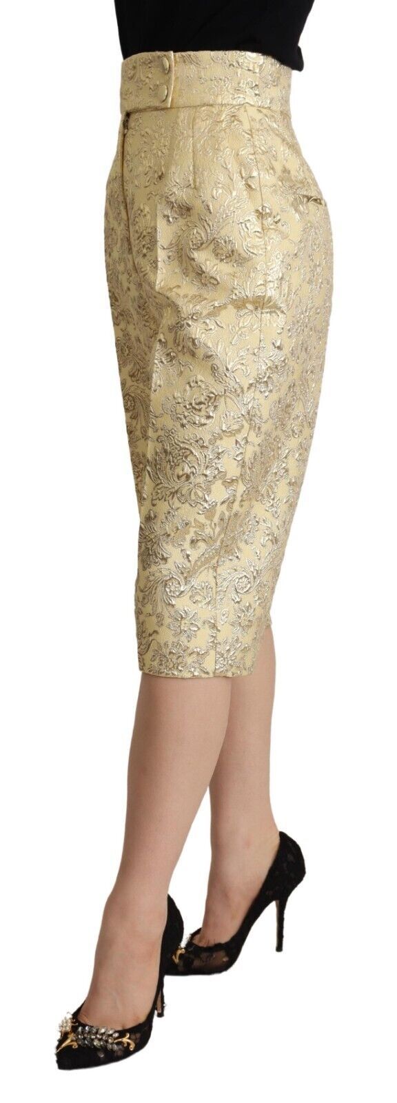 Dolce &amp; Gabbana Pantalon court taille haute en brocart fleuri beige