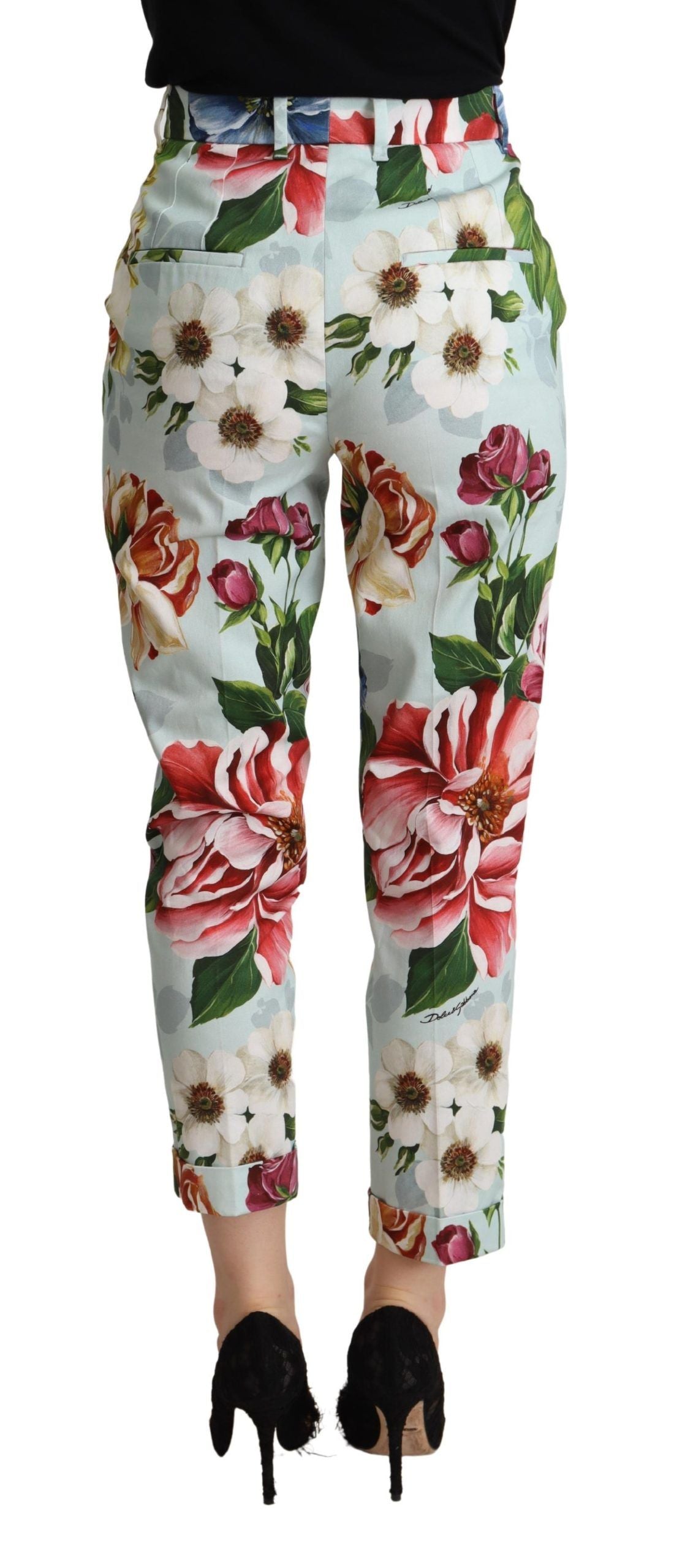 Dolce &amp; Gabbana Pantalon fuselé en coton imprimé Fiori bleu clair