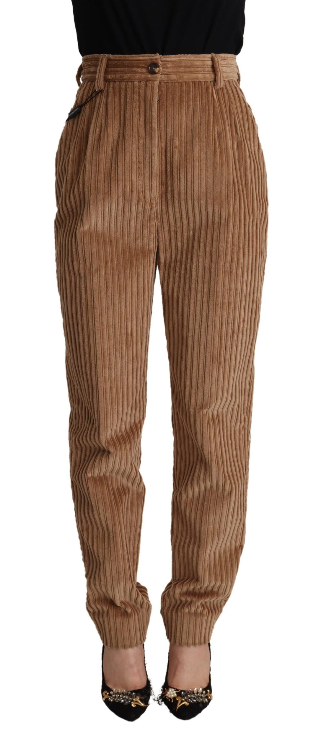 Dolce &amp; Gabbana Pantalon fuselé en coton velours côtelé marron