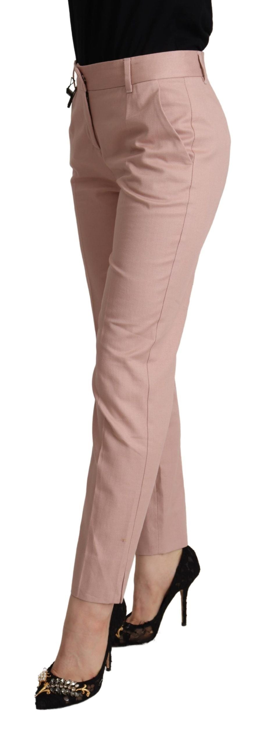 Dolce &amp; Gabbana Pantalon fuselé taille moyenne en coton rose