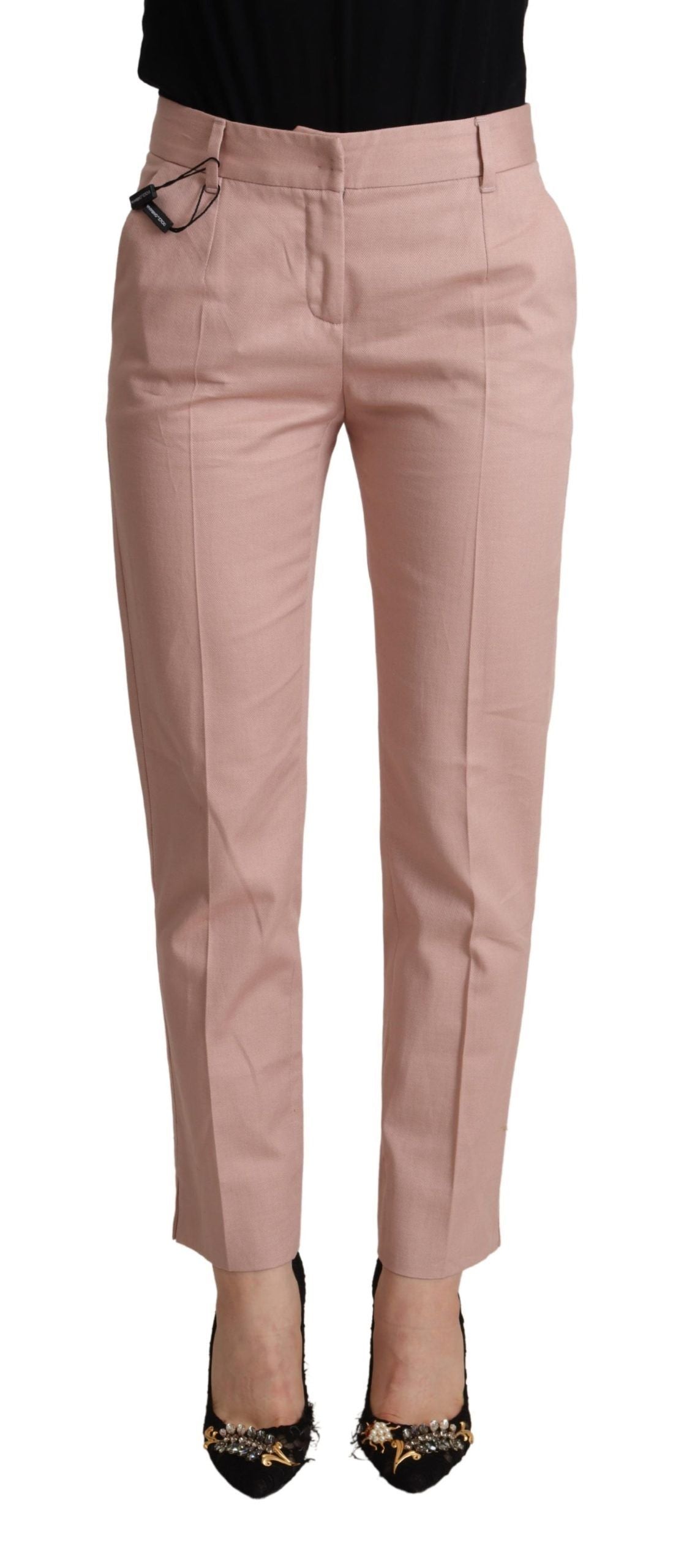 Dolce &amp; Gabbana Pantalon fuselé taille moyenne en coton rose