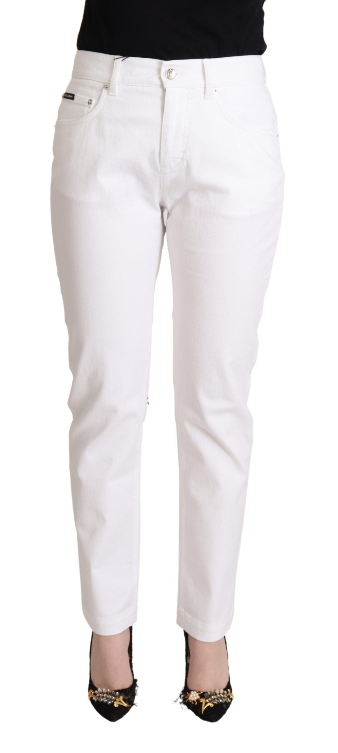 Dolce &amp; Gabbana Jean fuselé en denim taille moyenne en coton blanc