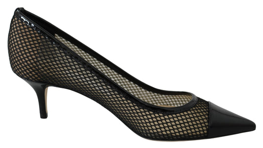 Jimmy Choo Amika 50 Pumps aus schwarzem Mesh und Leder