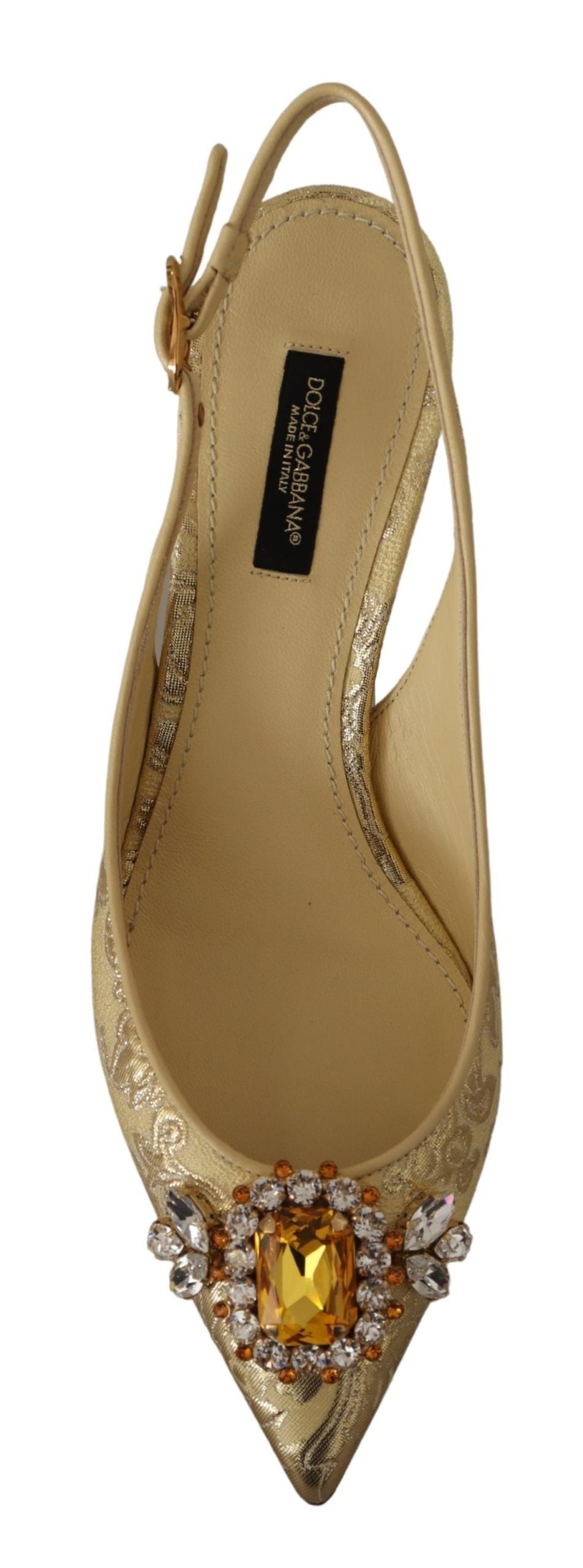 Dolce &amp; Gabbana Gold Crystal Slingbacks Pumps Heels Schuhe