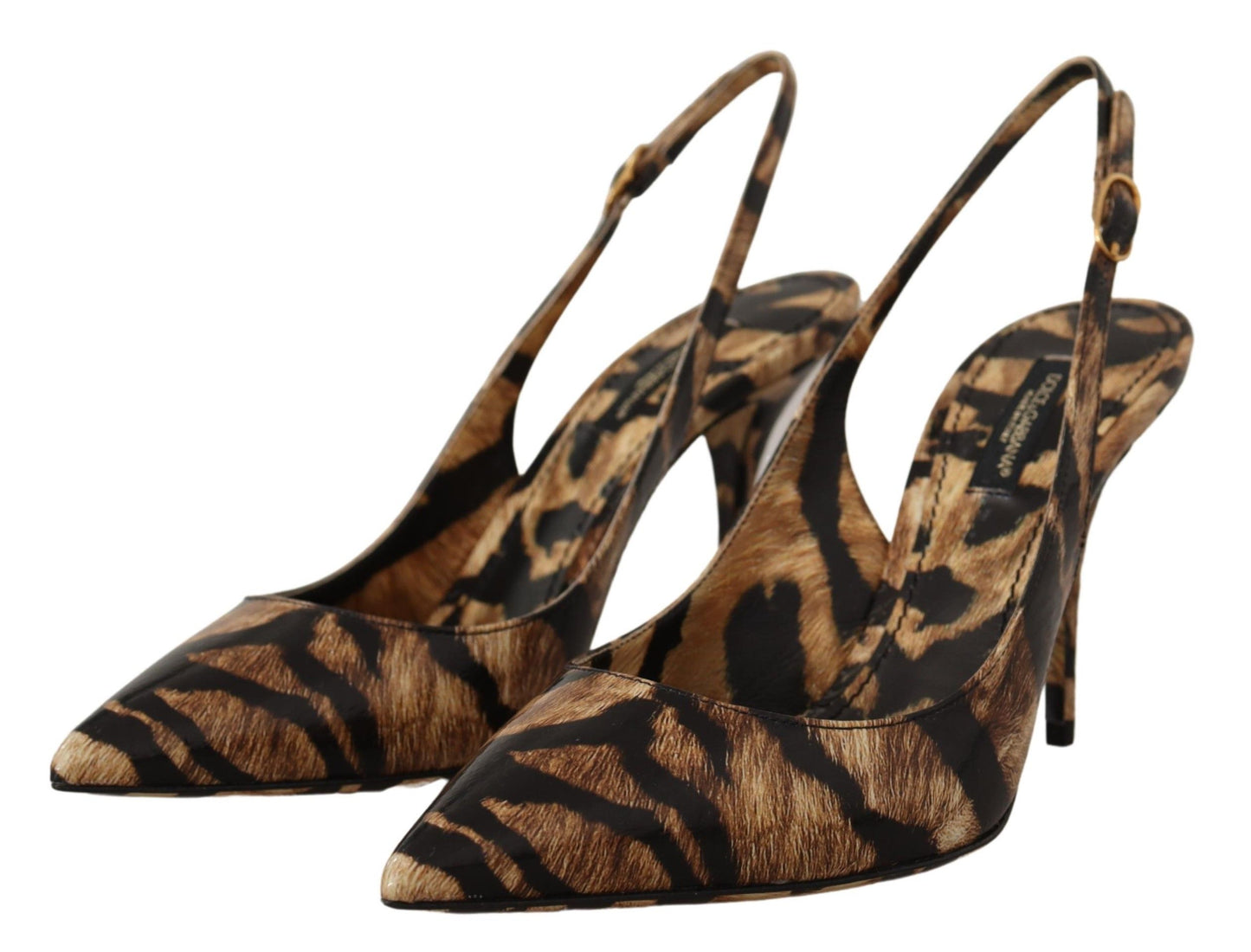 Dolce &amp; Gabbana Chaussures Tigre en Cuir Slingbacks Marron