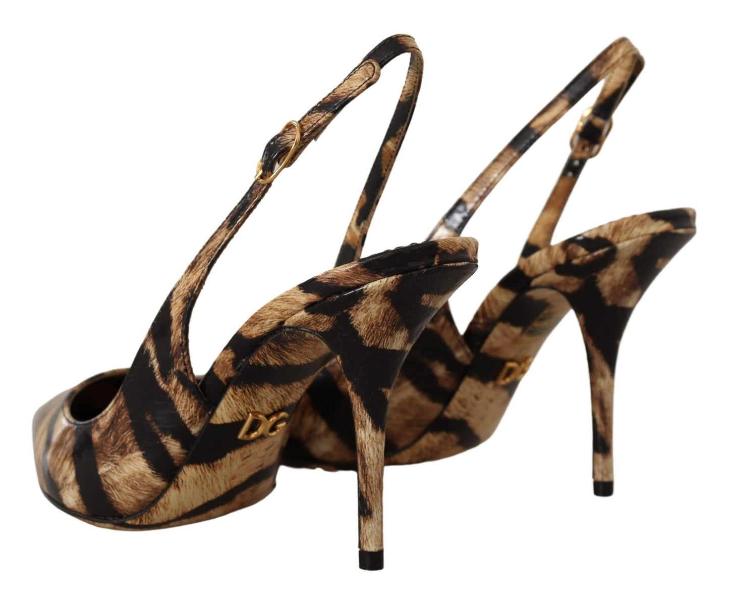 Dolce &amp; Gabbana Chaussures Tigre en Cuir Slingbacks Marron