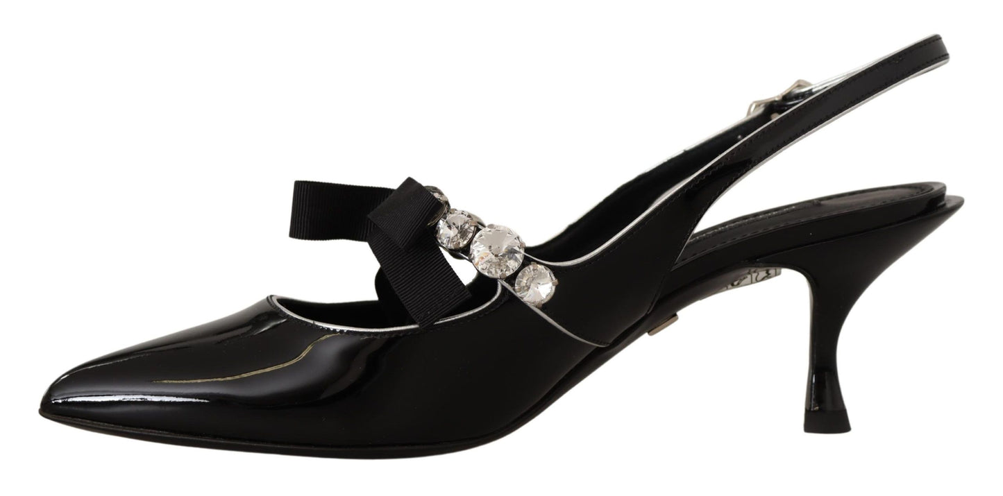 Dolce &amp; Gabbana schwarze Kristall-Slingback-Schuhe aus Lackleder