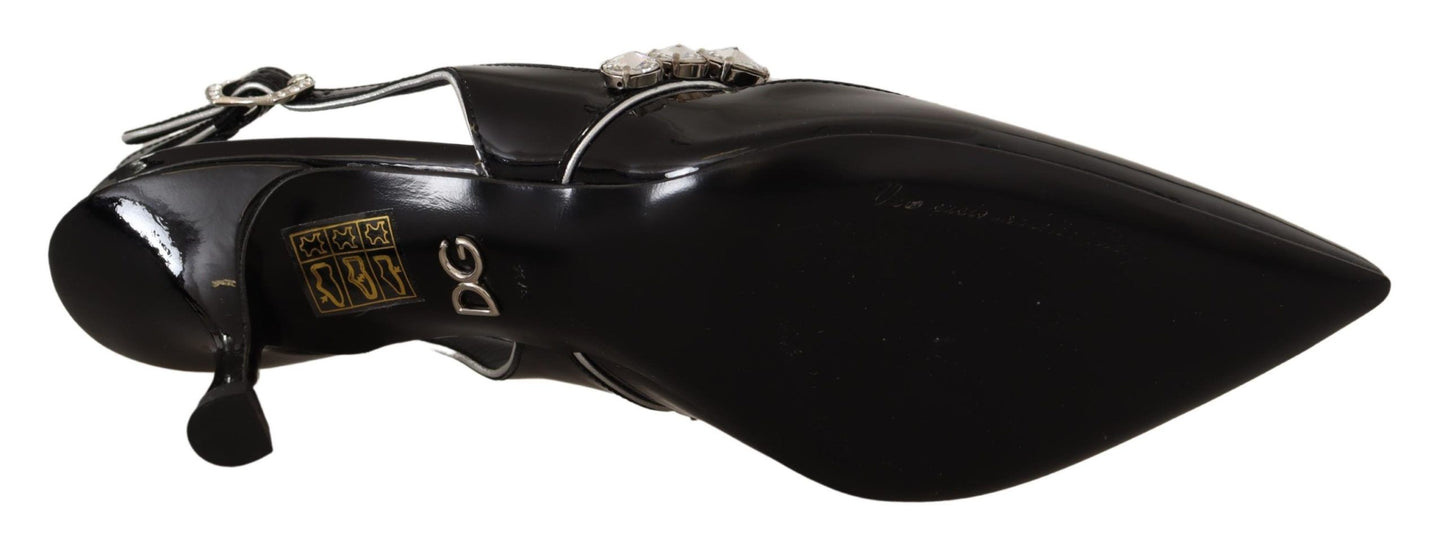 Dolce &amp; Gabbana schwarze Kristall-Slingback-Schuhe aus Lackleder