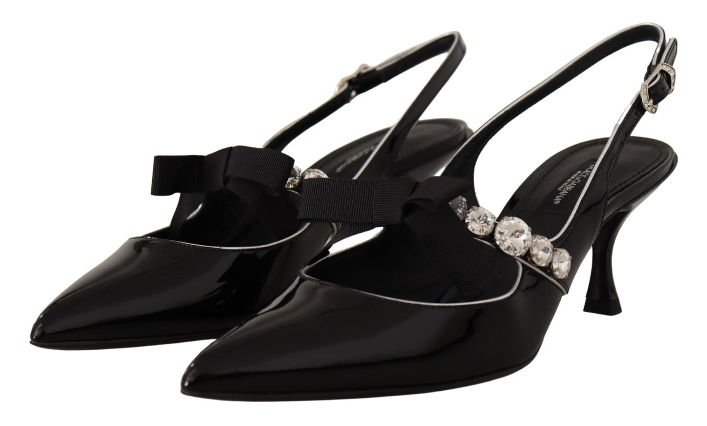 Dolce &amp; Gabbana schwarze Kristall-Slingback-Schuhe aus Lackleder