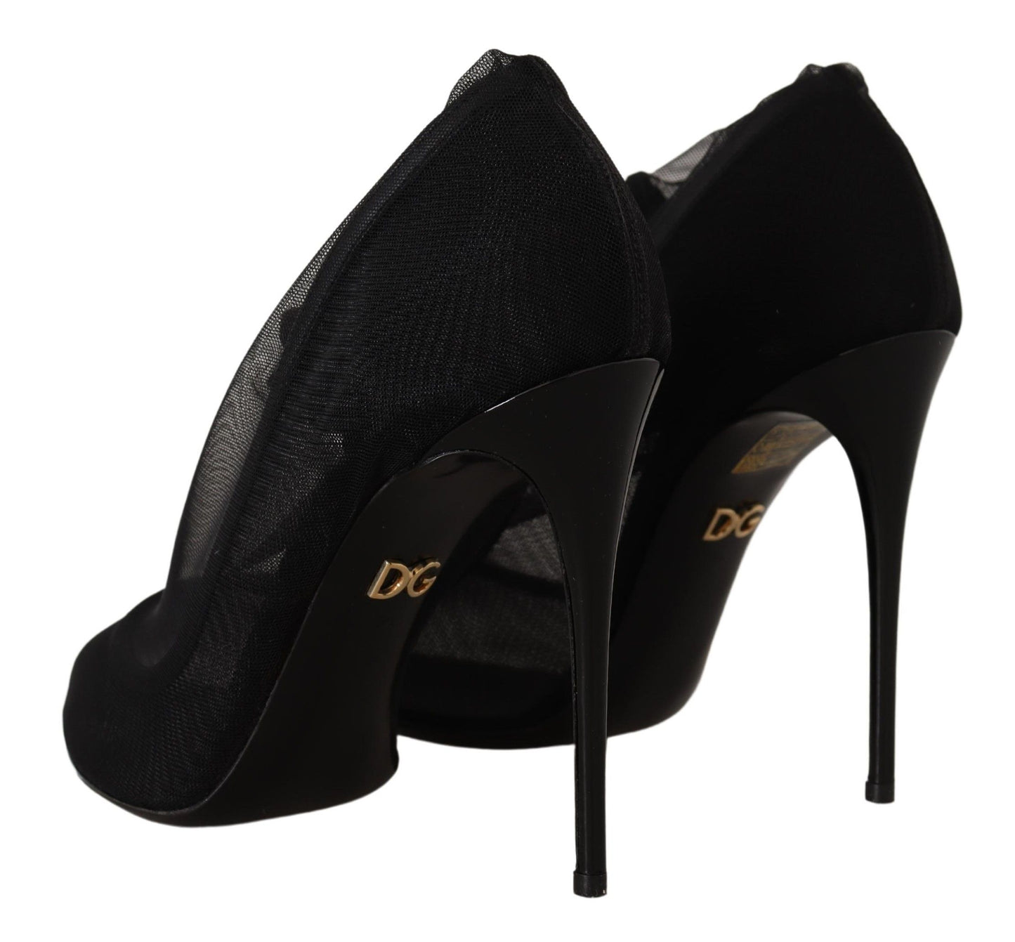 Dolce &amp; Gabbana Schwarze Tüll-Stretchstiefel Pumps Schuhe