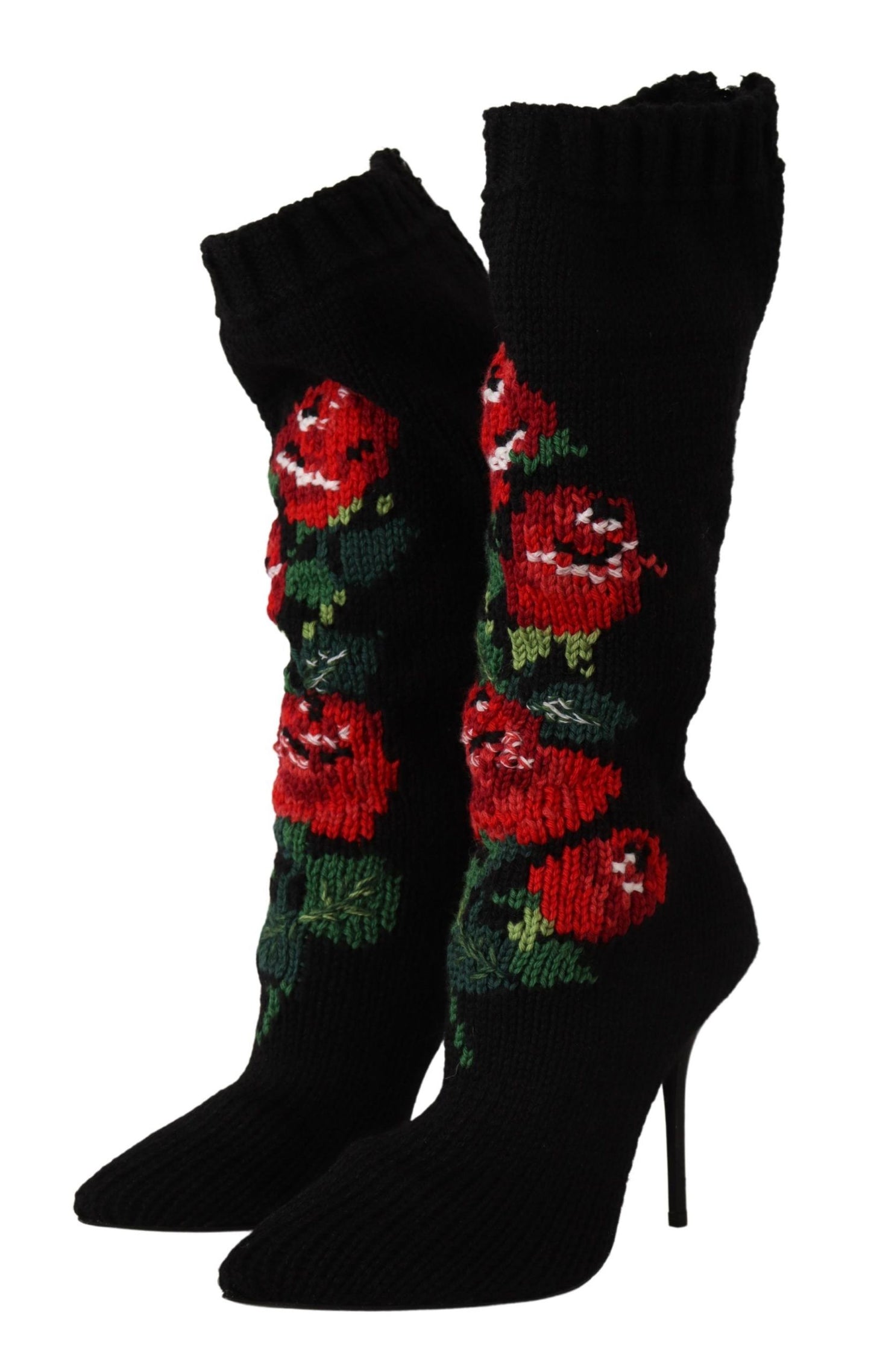 Dolce &amp; Gabbana Chaussettes Stretch Noires Bottines Roses Rouges Chaussures