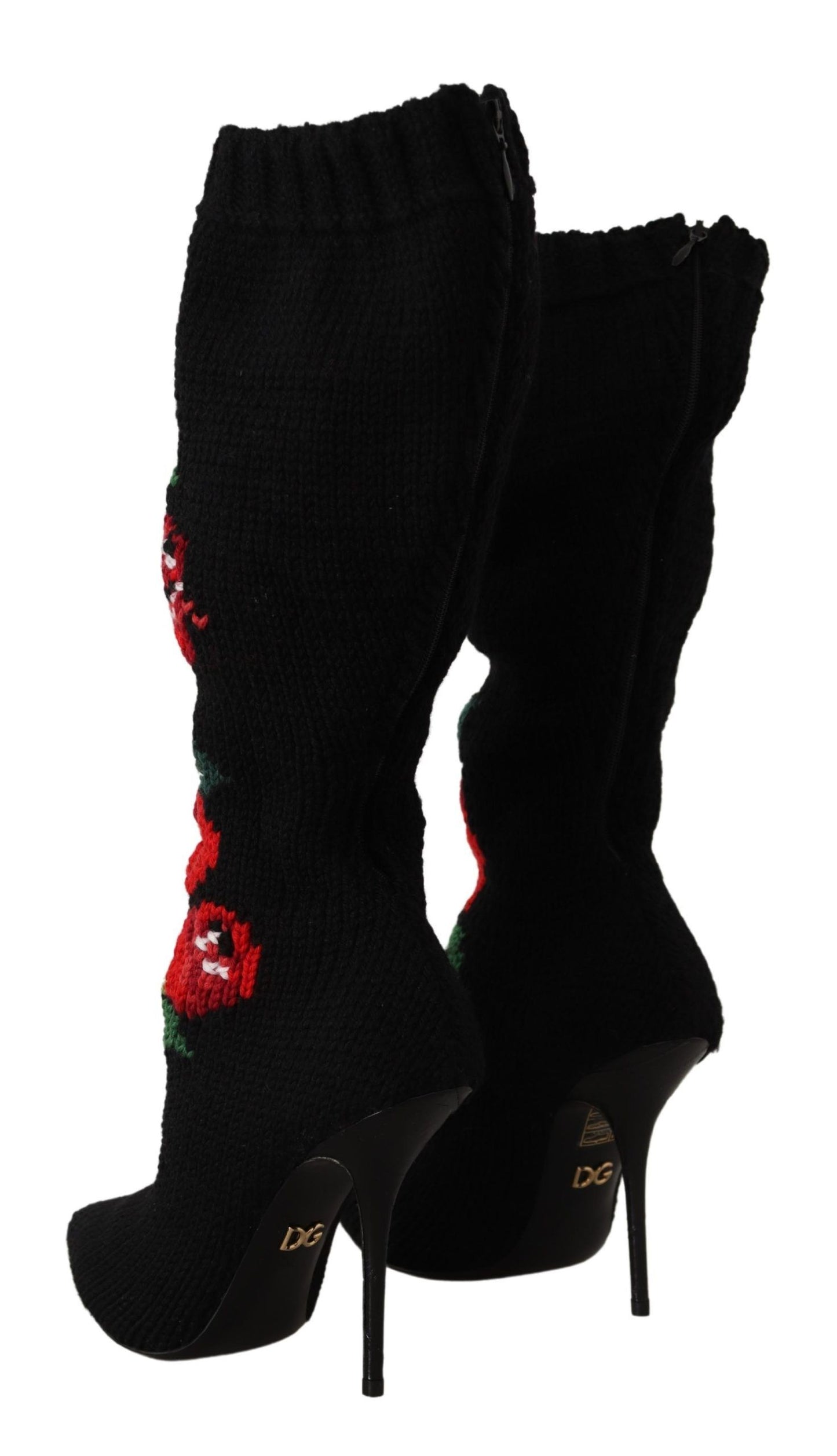 Dolce &amp; Gabbana Chaussettes Stretch Noires Bottines Roses Rouges Chaussures