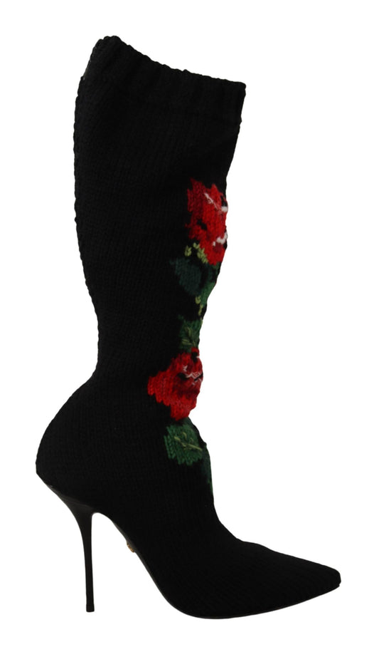 Dolce &amp; Gabbana Chaussettes Stretch Noires Bottines Roses Rouges Chaussures