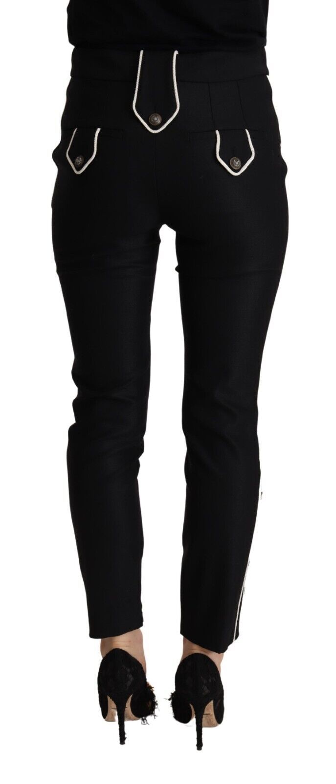 Dolce &amp; Gabbana Schwarze Slim-Fit-Hose mit mittlerer Taille und Knopfverzierung